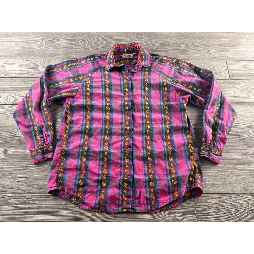 Rocky Mountain Womens Plaid Paisley Button Up Shirt Pink Long Sleeve Medium